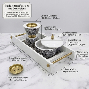 Luxury <b>Marble</b> Bakhoor Burner Set Floral Patterned Incense Holder & <b>Jar</b> On White Wooden Tray Premium Middle East Home Decoration - Product Image 4