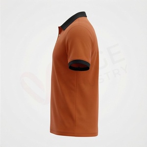 Polo à manches courtes pour homme, couleur rouille, tricot uni, design décontracté, coupe classique, avec col et poignets noirs - Product Image 3