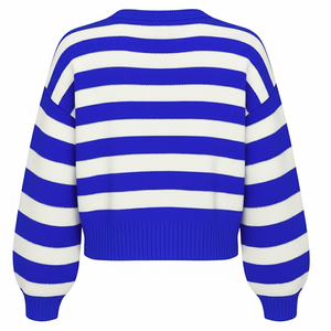 Cardigan en tricot rayé grande taille pour femme ZPB, avec logo brodé personnalisé en lettres grecques, boutonné, coupe oversize - Product Image 6