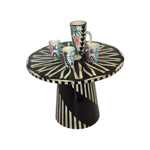 Round MDF Table With White Bone Inlay Sunburst Design Contemporary Style Lacquer Finish Bedside Wardrobe table for home living - Product Image 3