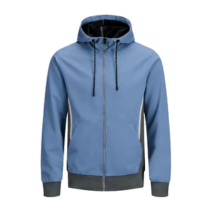 Sudadera con Capucha y Cremallera para Hombre, Color Caqui, Corte Regular, Resistente al Viento, para Invierno, Tejido de Poliéster, Color Sólido - Product Image 3