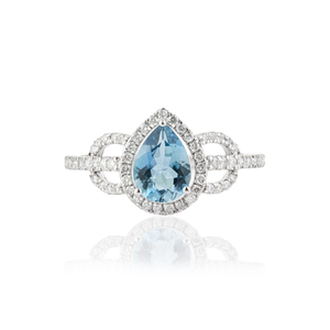 Bague de déclaration en or blanc 14 carats véritable avec aigue-marine et diamants, prix de gros compétitif, fournisseur de bijoux de mariage et de fiançailles - Product Image 1