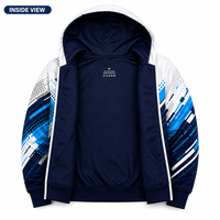 Sudadera con Capucha Tejida de Invierno 100% Algodón, Azul y Blanca con Diseño Geométrico, Bolsillo Frontal, Premium, Transpirable, Corte Regular Informal