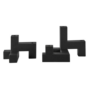 Modern Geometric Matte Black Stacking Taper <b>Candle</b> Holder Set Of 2 Minimalist Architectural Block Black - Product Image 2