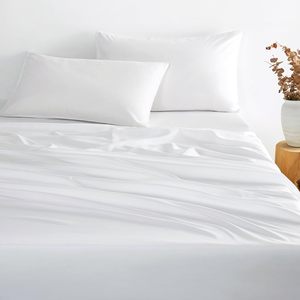 American Style 400 TC <b>White</b> Plain Bed <b>Sheet</b> Set Queen Size 4pcs Home Hotel Bedding Solid <b>Flat</b> Bedsheet Twin Size for Hospital - Product Image 1