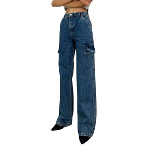 Tendencias de la moda para mujer Vintage Custom High Waisted Blue Wash Utility Jeans Straight Leg Fit Mom Jeans Tapered Casual Jeans Pantalones - Product Image 2