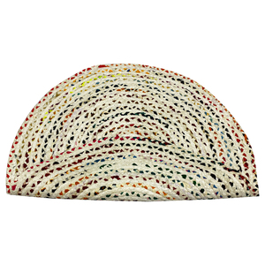 Tapis rond artisanal 100 % laine blanc cassé, coloré, en chindi recyclé, tressé, à tissage plat en spirale, style bohème, pour accent de décoration - Product Image 6