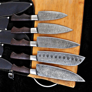 Damascus Steel Chef Knife Set with Leather Cover High Quality <b>Kitchen</b> Knife Set for Daily Cooking and Meal Preparation - Product Image 5