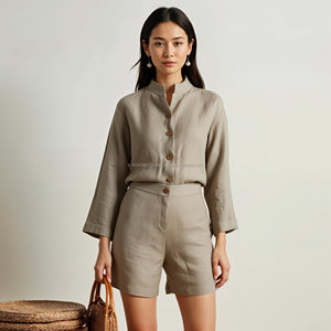 Venta al por mayor 2025 última moda ropa de lino conjuntos de mezclilla de las mujeres incluyendo falda camisa traje vestido en lino blanco - Product Image 1