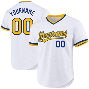 Wholesale Best Selling OMMIZ INDUSTRY Custom White <b>Gold</b>-Royal Authentic Throwback Baseball Jersey - Product Image 1