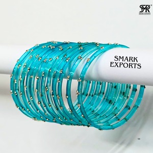 Stylish Turquoise Glass <b>Bangles</b> Set 12-Piece Indian Traditional Bridal Jewelry Elegant Women Fashion Gold Plated <b>Bracelet</b> - Product Image 3
