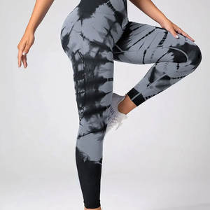 Leggings de sport pour femme en satin sans couture, respirants, taille haute, tie-dye, effet push-up fessier, pour fitness, yoga et entraînement - Product Image 5