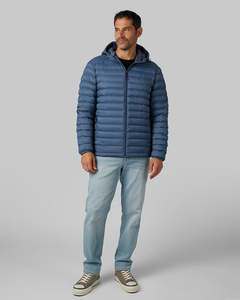 Veste matelassée à capuche pour homme, bleue, hiver, décontractée, coupe-vent, rembourrage en polyester, fermeture éclair, coupe régulière - Product Image 3
