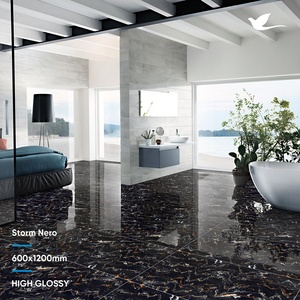 กระเบื้องพอร์ซเลนขัดเงาขนาด 600x1200 มม. 60x120 ซม. ลายหินสีดำซีเมนต์  ผิวมันเงาสูง - Product Image 2