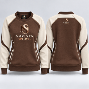Women's Loose Fit Ribbed <b>Crewneck</b> Fleece Sweatshirt 100% Cotton Front Logo Eco-Friendly Windproof Winter Wear Quick Dry 300g - Product Image 4