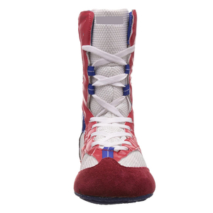 Chaussures de boxe bleues à tige haute, à fermeture auto-agrippante, en cuir respirant, pour adultes, équipement d'entraînement d'arts martiaux, unisexe, personnalisable - Product Image 4