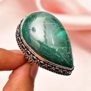 Anillo de malaquita hecho a mano, joyería de plata de ley con piedras preciosas, tamaño 8, anillo elegante de lujo, regalo para mujer, joyería fina - Product Image 6