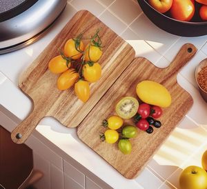 Acacia Wood Cutting Board with Handle <b>Small</b> Wooden Chopping Board (13.8'' x 7'') Durable Serving Board for Charcuterie - Product Image 4
