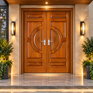 Puerta de Entrada Abatible GA-50S de Madera Maciza Tallada Moderna con Marco, Puerta Principal Exterior de Madera Sólida para Villa de Lujo - Product Image 1