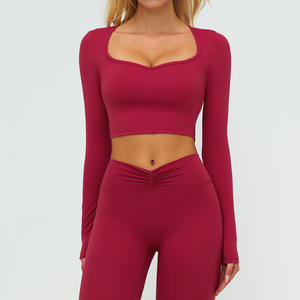 Ropa Deportiva para Mujer, Camiseta de Yoga sin Costuras de Color Sólido, Manga Larga, Top Corto para Entrenamiento, Secado Rápido, Transpirable, Conjuntos de Yoga - Product Image 6