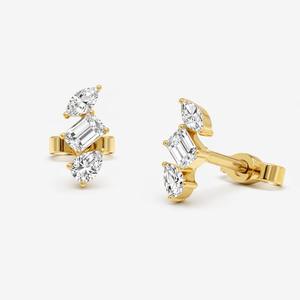 Natural Diamond Multi Shape <b>Stud</b> Earrings 14K White Yellow Rose Gold 0.30 Carat VS Clarity Prong Set Hypoallergenic Jewelry - Product Image 1