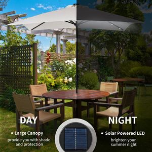 Ombrellone da Esterno Bianco 9 x 7 piedi con Manovella, Luci LED Solari e Pulsante di Inclinazione per Terrazza, Piscina e Uso Commerciale - Product Image 4