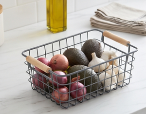 Premium <b>Rectangular</b> Metal Wire <b>Storage</b> <b>Basket</b> With Wooden Handles Minimalist Style Multi Purpose Organizing <b>Basket</b> - Product Image 6