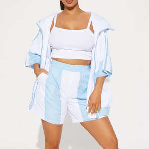 Ensemble de survêtement pour femme personnalisé de haute qualité, anti-UV, séchage rapide, léger, coupe-vent, avec sweat à capuche zippé et short, automne - Product Image 6