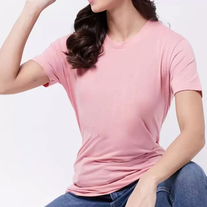 เสื้อคอกลมทรงสลิมฟิตสีชมพูอ่อนระบายอากาศได้ดีเสื้อคอตตอนสีชมพูออกแบบได้ตามต้องการเสื้อผ้าแนวสตรีทลำลองสำหรับฤดูร้อน - Product Image 4