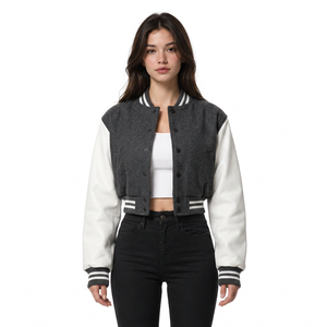 Veste universitaire personnalisée pour femmes, manches en cuir, corps en satin, graphismes personnalisés, vente en gros pour les marques de streetwear - Product Image 6