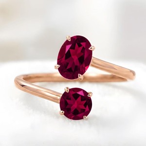 Premium Rose Gold Plated Red <b>Ruby</b> Garnet Open Cuff <b>Ring</b> Luxury Oval Round Gemstone Adjustable <b>Ring</b> <b>for</b> <b>Women</b> Wholesale - Product Image 3