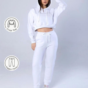 Custom <b>Womens</b> Cropped Sweatshirt Set Breathable <b>Fleece</b> <b>Jogger</b> Outfit Casual Activewear Wholesale Export Supply - Product Image 6