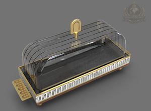 ถาดวางขนมรูปพระจันทร์เสี้ยวสี่เหลี่ยม ทำจากสแตนเลสสีทองและกระจก เป็นมิตรกับสิ่งแวดล้อม เหมาะสำหรับเทศกาลรอมฎอนและอีด พร้อมฝาครอบทรงโดม ใช้กับเครื่องล้างจานได้ - Product Image 3