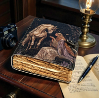 NEW ERA - Diario de Fantasía con Cubierta de Cuero Cosida a Mano con Hilo de Unicornio, Impresión UV, Grimoire, 100 Hojas