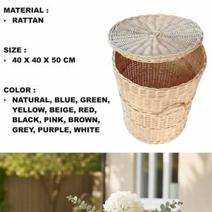 ตะกร้าหวายทรงกลมสำหรับซักผ้า งานฝีมือ - Product Image 2