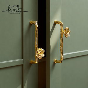 <b>Gold</b> Brass Floral Cabinet Door <b>Pull</b> Handle Decorative Rose Flower Dresser Wardrobe <b>Drawer</b> Handle Luxury Furniture Hardware - Product Image 1