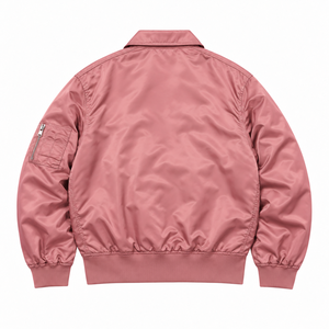 Chaqueta bomber rosa para hombre, con cuello vuelto, cierre de cremallera, a prueba de viento, estilo aviador, informal, para otoño. - Product Image 2