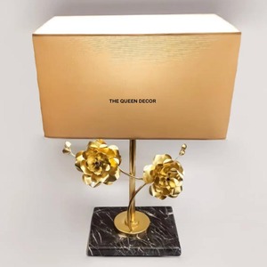 Metal Gold Color Flowers Design Indoor Lighting Lamps Tables Unique Table Lamp Shade Marble Top for Living Room <b>Bed</b> Room Office - Product Image 5