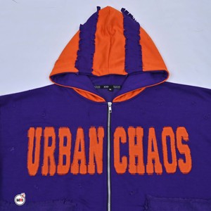 Sudadera con capucha y cremallera Urban Chaos para hombre, estilo oversize, de punto, poliéster, para invierno, con estampado personalizado, transpirable - Product Image 5