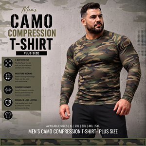 <b>Men</b> Camo Printed Long Sleeve Rash Guard Tee Plus Size Yoga Wear <b>Compression</b> <b>Shirt</b> <b>Men</b> Quick Dry Spandex Polyester Base Layer Tee - Product Image 1