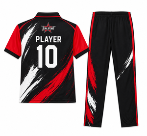 Conjunto de Uniforme de Cricket para Hombre SALSTAR, Camiseta Polo Sublimada de Secado Rápido y Pantalones, Diseño Rojo, Negro y Blanco, Ropa para Todas las Temporadas - Product Image 4
