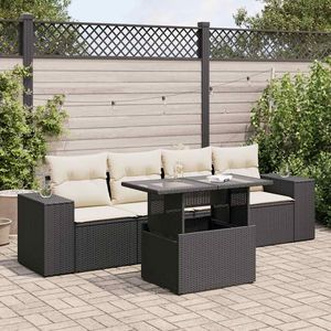 5 Piece Adjustable Armrest Garden <b>Sofa</b> Set Black PE <b>Rattan</b> Outdoor Furniture Contemporary Design - Product Image 1