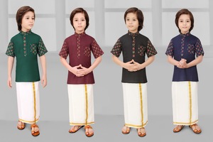 Conjunto de Kurta y Dhoti de Algodón para Niños, Ropa Étnica Tradicional India, Diwali/Boda, Corte Regular Informal, Largo hasta el Tobillo, para Todas las Temporadas - Product Image 2