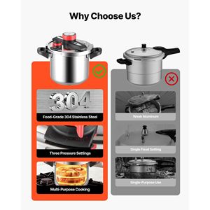 Autocuiseur en acier inoxydable 8 Qt avec couvercle en verre trempé et grille de cuisson vapeur, autocuiseur à triple pression par - Product Image 3