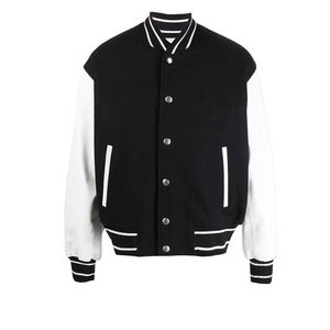 Chaqueta Varsity de Invierno para Hombre, Negra, Estilo Preppy, Resistente al Viento, Transpirable, Cuello Alto, Botón Único, Forro de 300g, Poliéster/Algodón - Product Image 5
