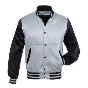 Chaqueta Bomber de satén gris y negro para hombre, superventas, ligera, con dos bolsillos, cierre a presión, ropa de abrigo brillante para uso diario - Product Image 1