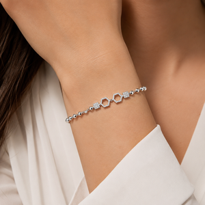 Pulsera de Eslabones Geométricos para Mujer, Acabado Pulido Brillante, Corte Redondo, Engaste de Bisel, Elegante, para Fiestas, Bodas, Uso Diario, Joyería Namivaa - Product Image 1