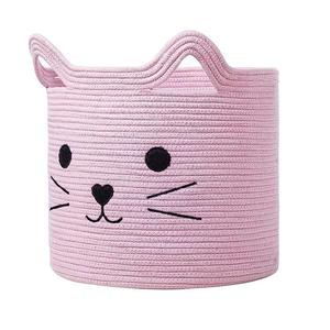 Cotton Rope Storage <b>Basket</b> with Handles Tone <b>Woven</b> Organizer for Home Nursery - Product Image 4