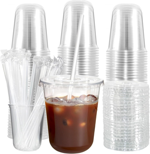 Vasos de Café Desechables, Libres de BPA, Ecológicos, Biodegradables, Impermeables, con Tapas sin Pajita, para Café Helado, Smoothies y Bebidas Frías para Fiestas - Product Image 2