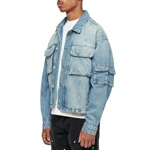 Veste en jean bleu délavé avec logo personnalisé, vêtement extérieur en denim décontracté pour homme, polyvalence mondiale - Product Image 2